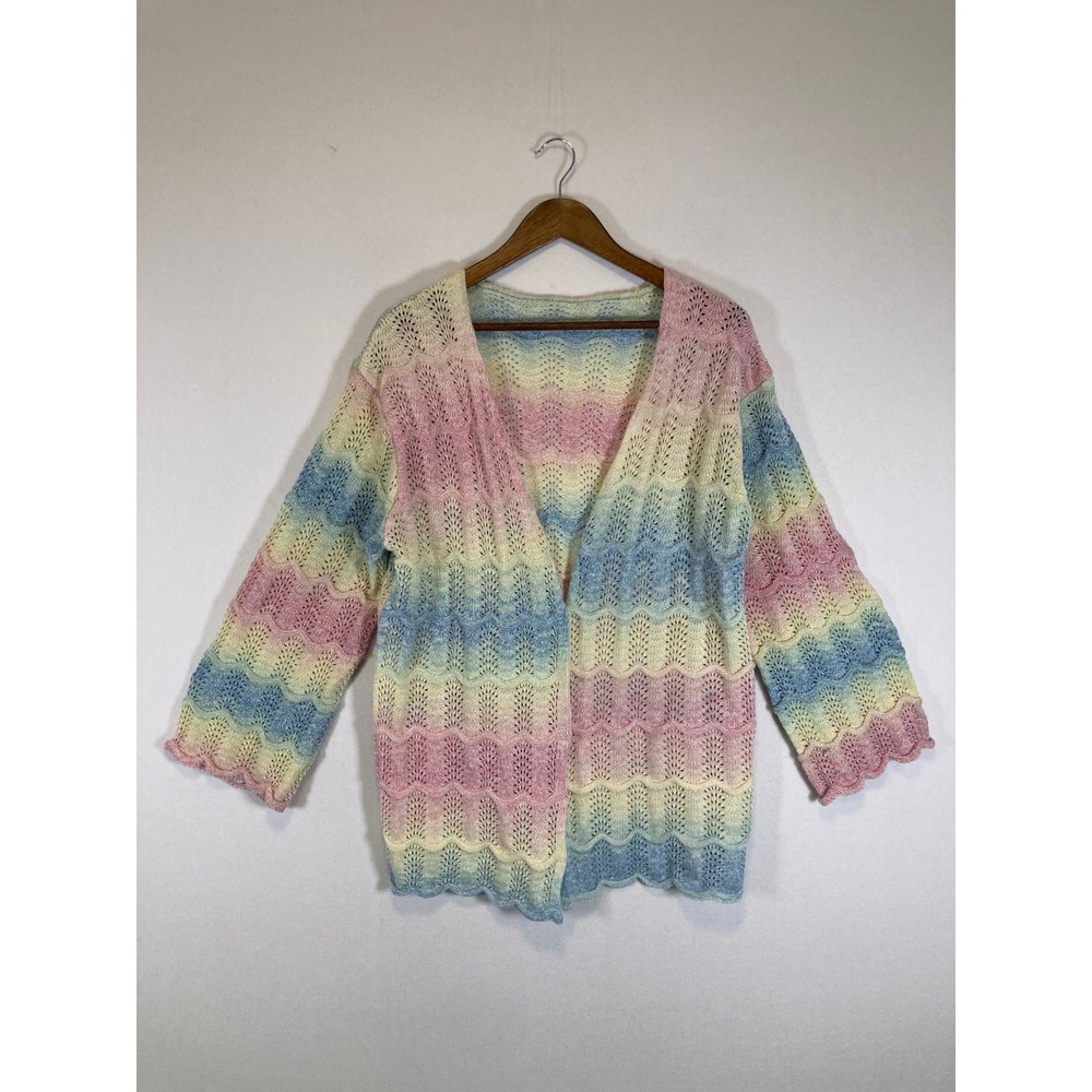 Mermaidcore Women 1XL Multicolor Pointelle Chevron Knit Cardigan Sweater